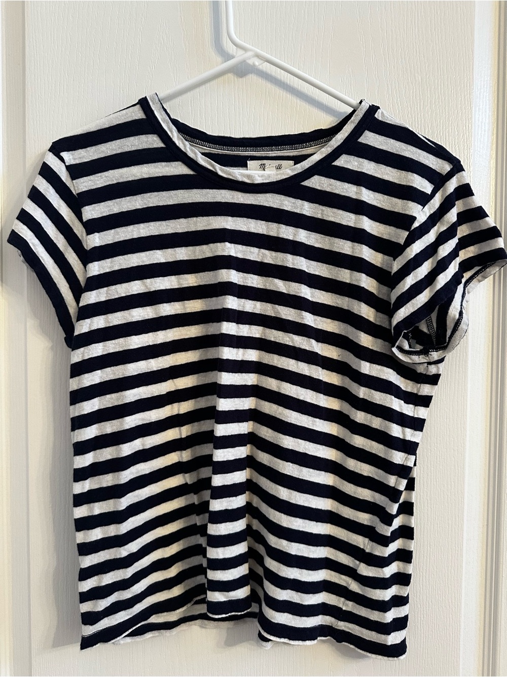 madewell navy white striped tee